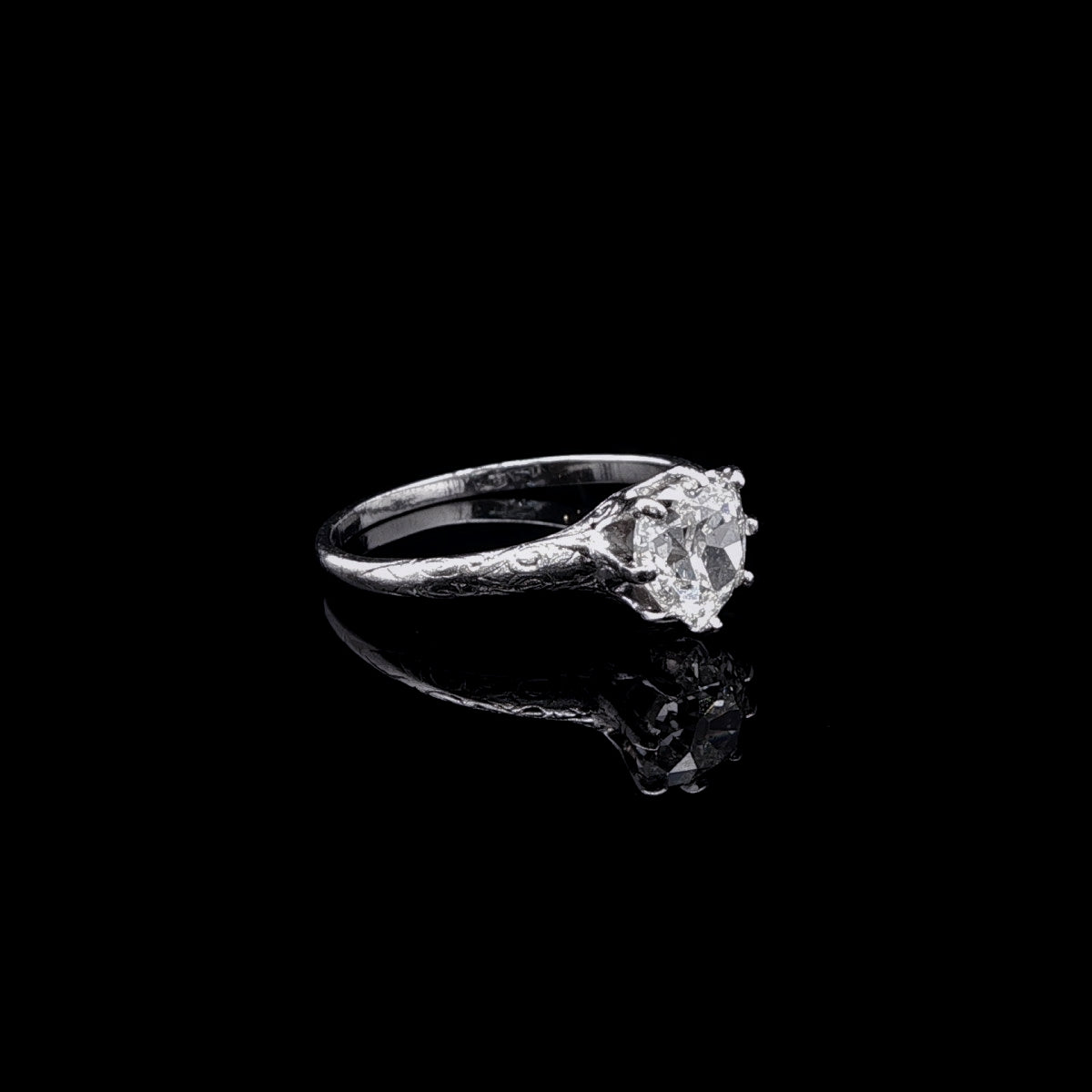 Antique Platinum Heart Cut Diamond Ring, 1.05ct