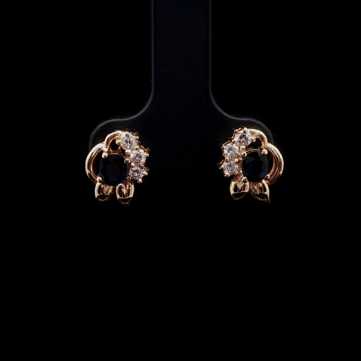 18ct Yellow Gold Oval Sapphire and Diamond Cluster Earrings