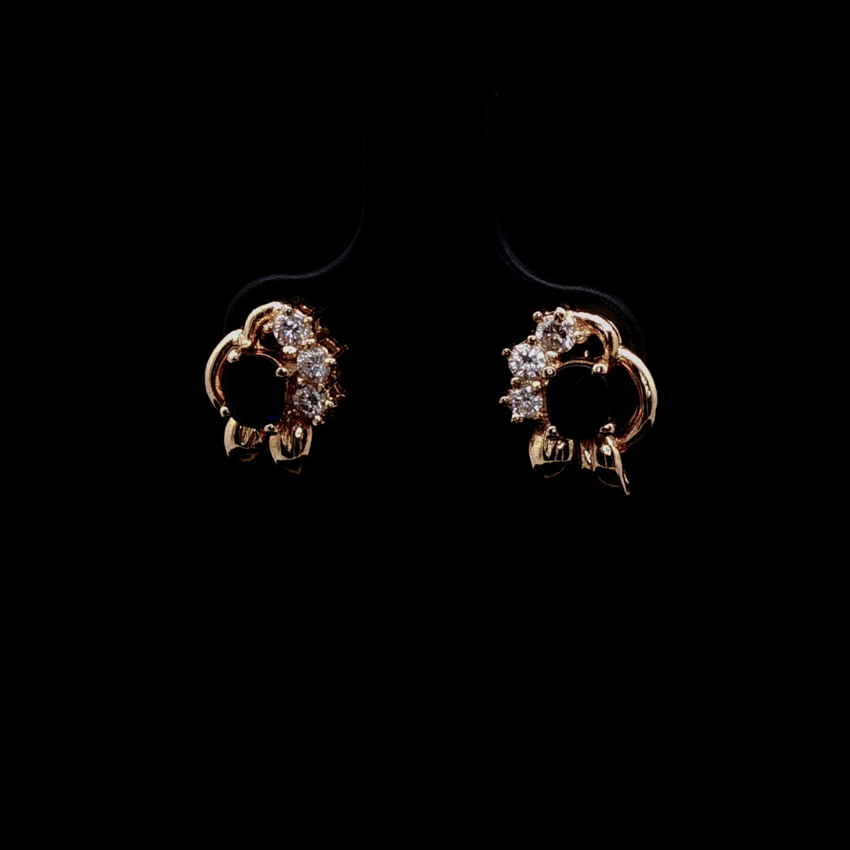 18ct Yellow Gold Oval Sapphire and Diamond Cluster Earrings