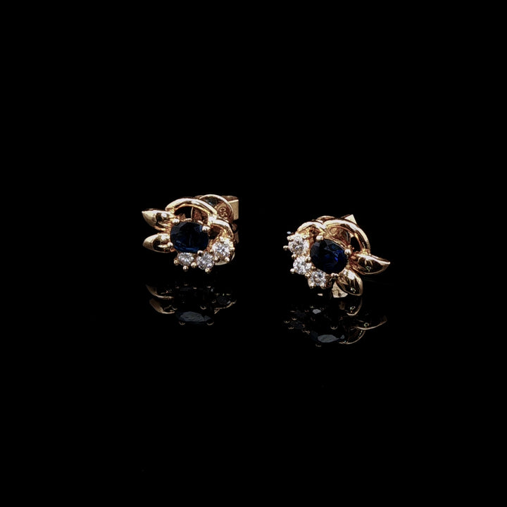 18ct Yellow Gold Oval Sapphire and Diamond Cluster Earrings