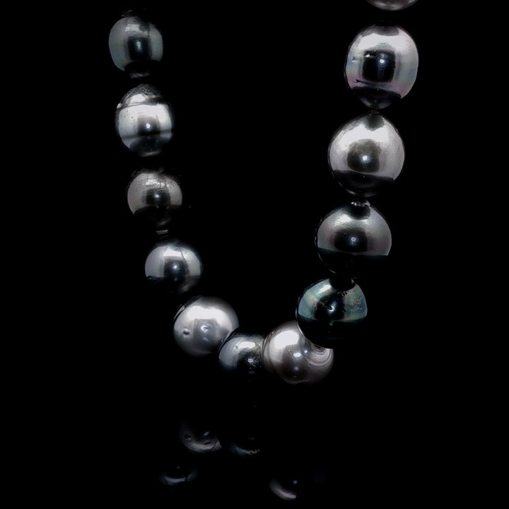 Tahitian Grey, Black and Silver Pearl Necklace with Sterling Silver Magnetic Clasp