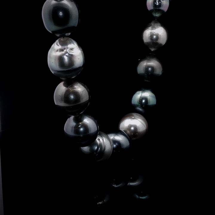 Tahitian Grey, Black and Silver Pearl Necklace with Sterling Silver Magnetic Clasp