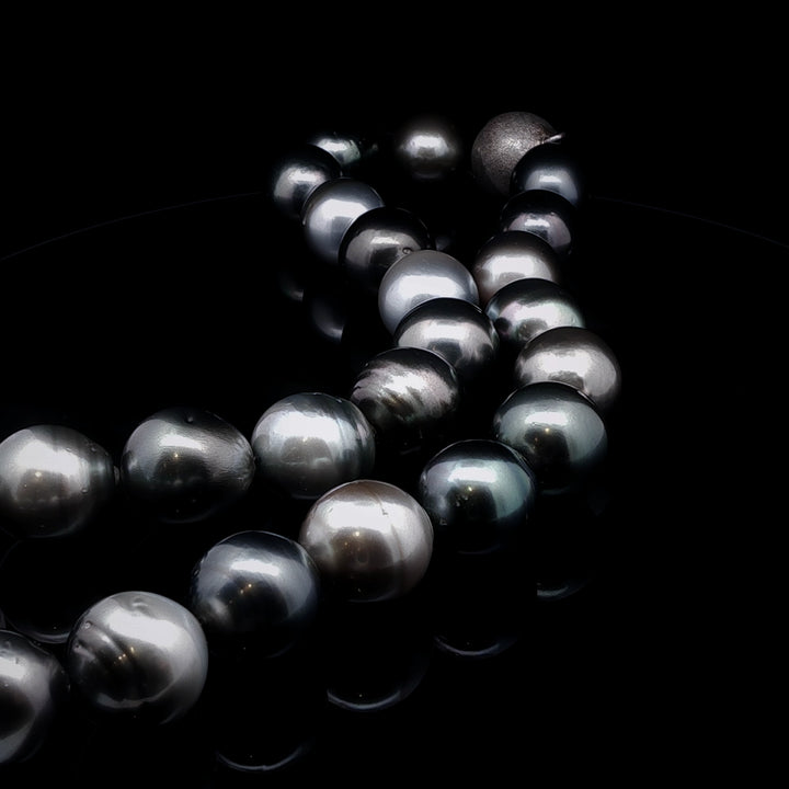 Tahitian Grey, Black and Silver Pearl Necklace with Sterling Silver Magnetic Clasp