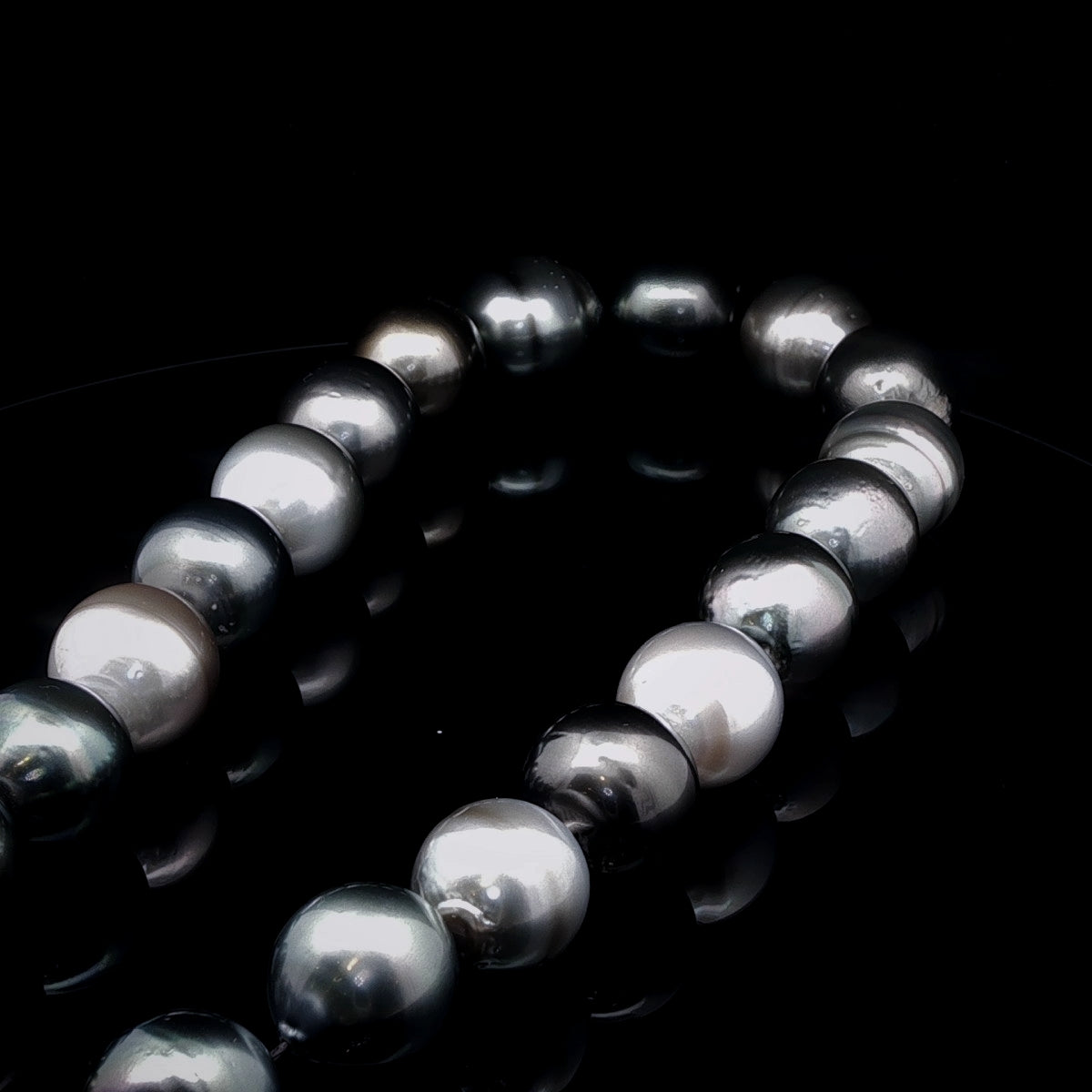 Tahitian Grey, Black and Silver Pearl Necklace with Sterling Silver Magnetic Clasp