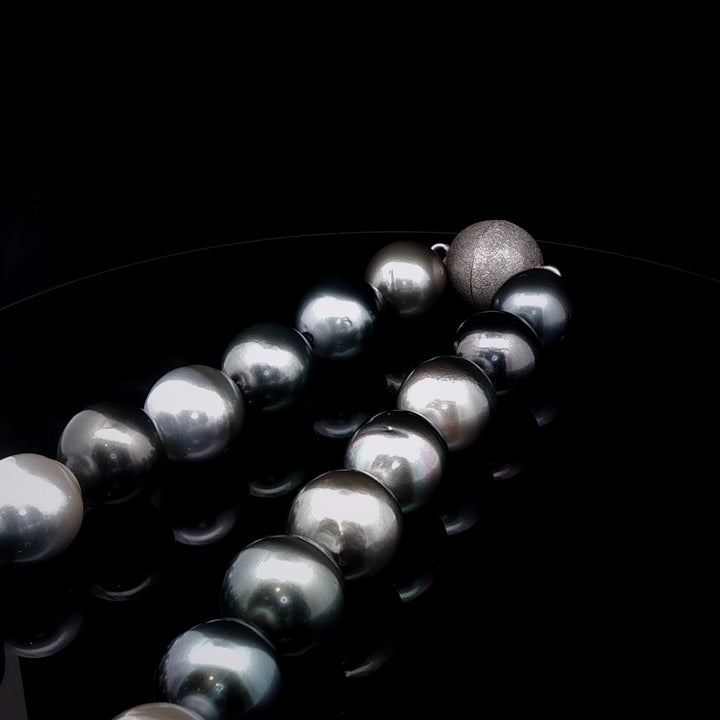 Tahitian Grey, Black and Silver Pearl Necklace with Sterling Silver Magnetic Clasp