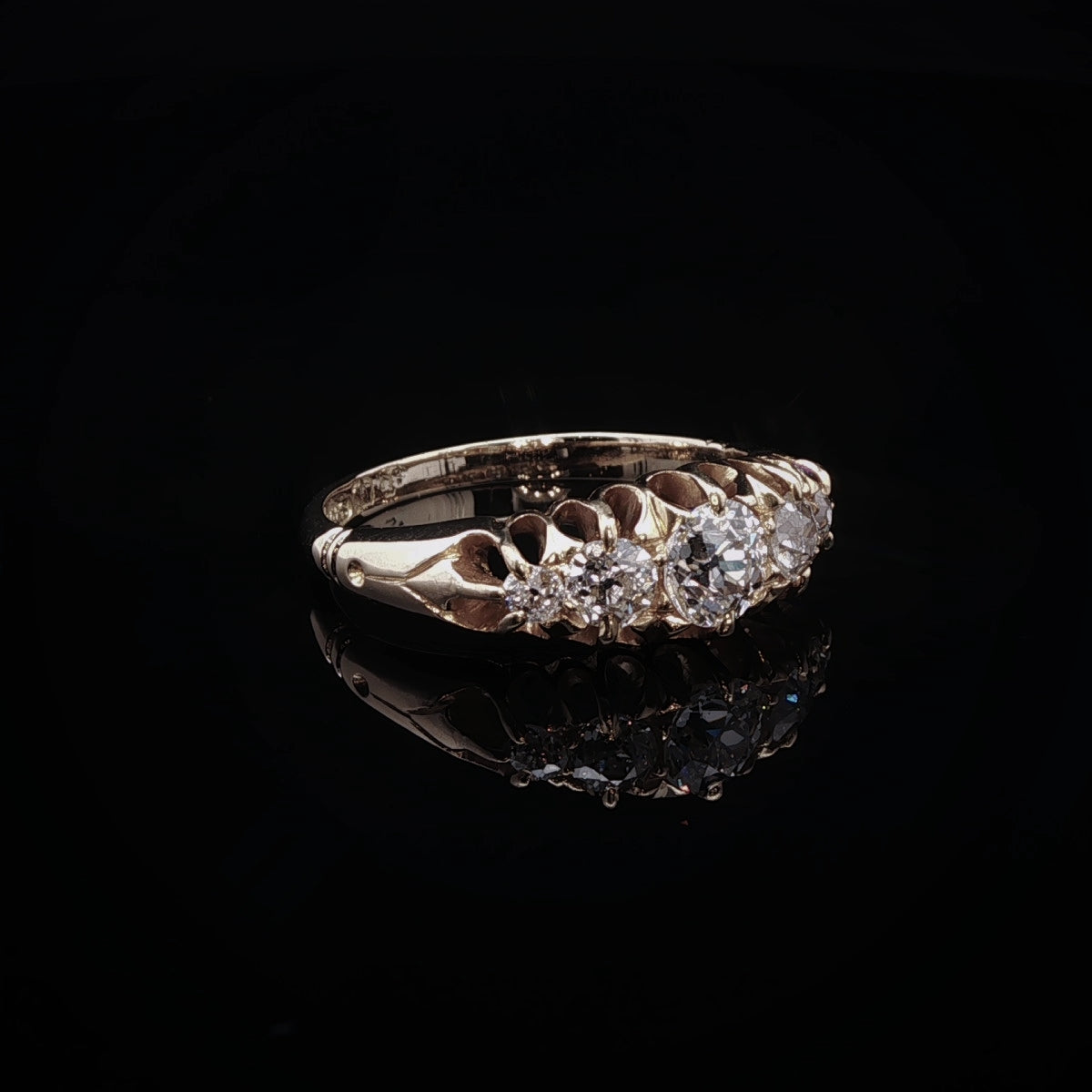 Antique Victorian 18ct Yellow Gold Five Stone Old Cut Diamond Ring, Circa 1860