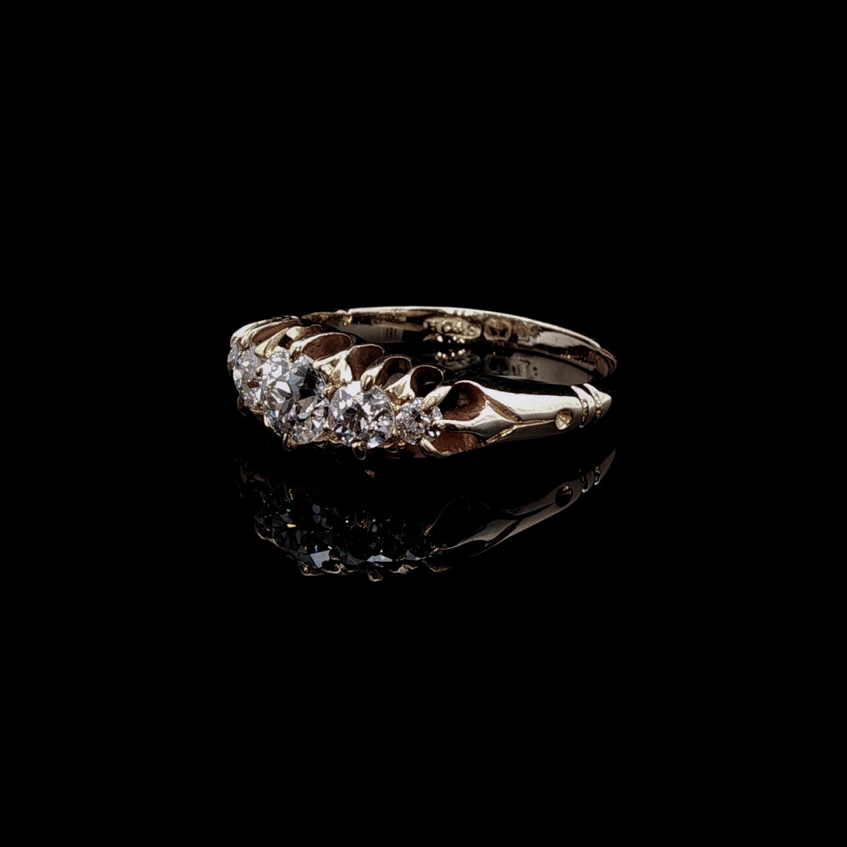 Antique Victorian 18ct Yellow Gold Five Stone Old Cut Diamond Ring, Circa 1860