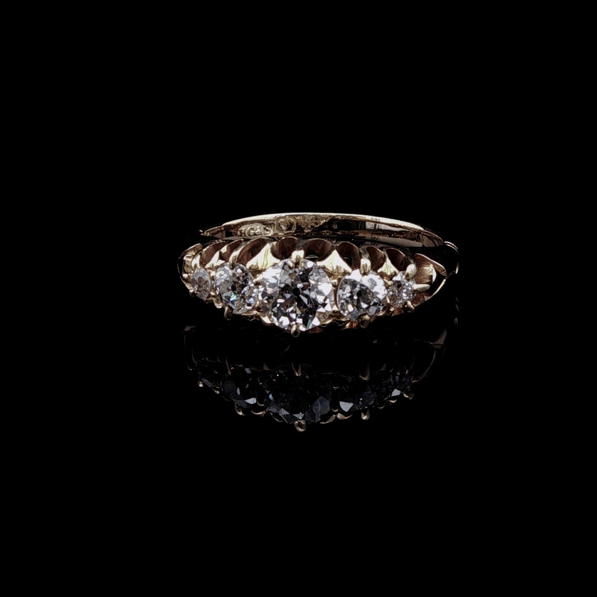 Antique Victorian 18ct Yellow Gold Five Stone Old Cut Diamond Ring, Circa 1860