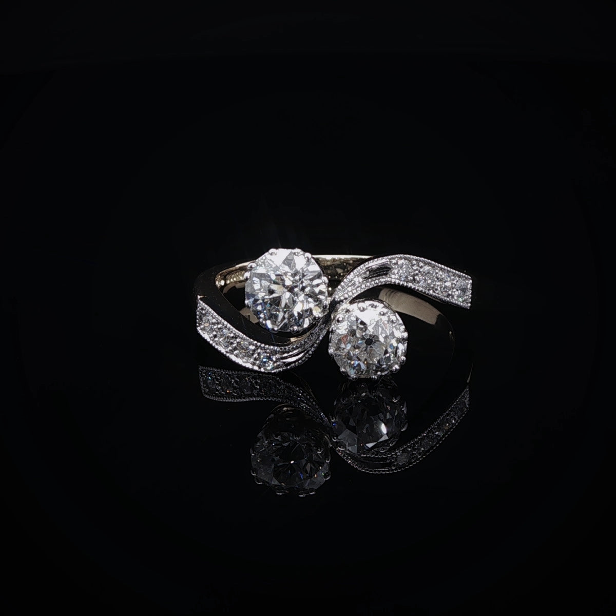 18ct Gold and Platinum Old Cut  Diamond Crossover Ring, 1.12ct