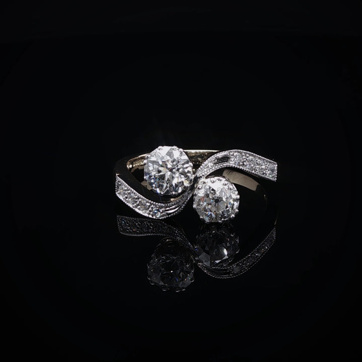 18ct Gold and Platinum Old Cut  Diamond Crossover Ring, 1.12ct