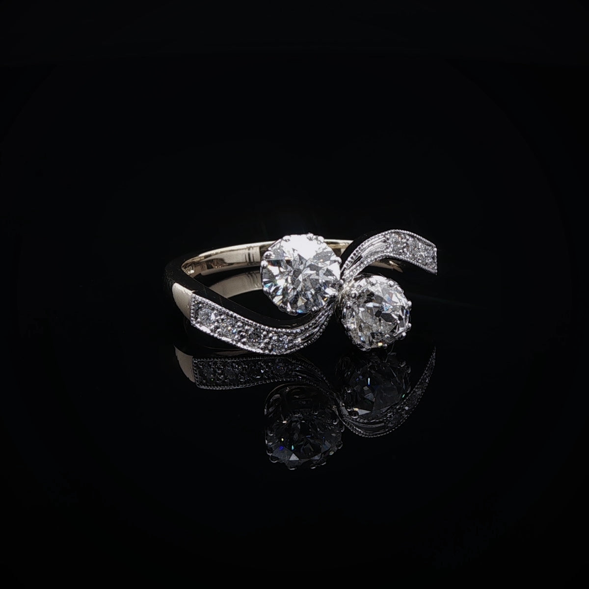 18ct Gold and Platinum Old Cut  Diamond Crossover Ring, 1.12ct