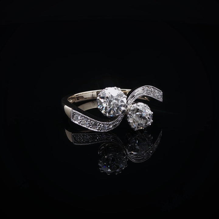 18ct Gold and Platinum Old Cut  Diamond Crossover Ring, 1.12ct