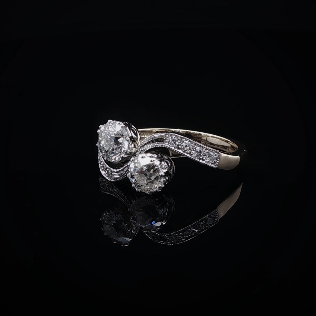 18ct Gold and Platinum Old Cut  Diamond Crossover Ring, 1.12ct