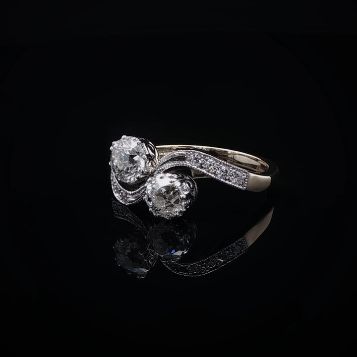 18ct Gold and Platinum Old Cut  Diamond Crossover Ring, 1.12ct