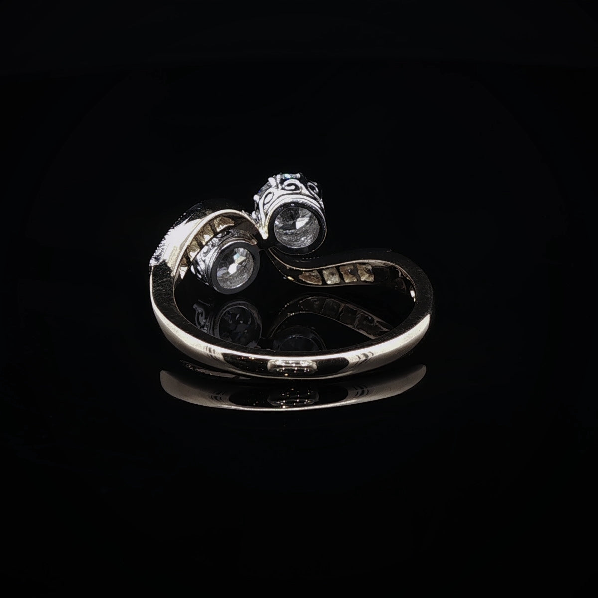 18ct Gold and Platinum Old Cut  Diamond Crossover Ring, 1.12ct