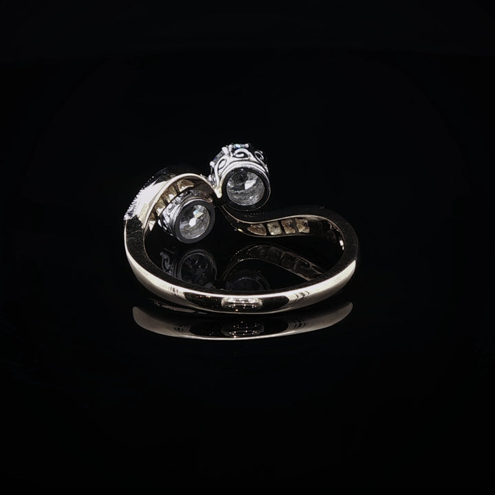 18ct Gold and Platinum Old Cut  Diamond Crossover Ring, 1.12ct