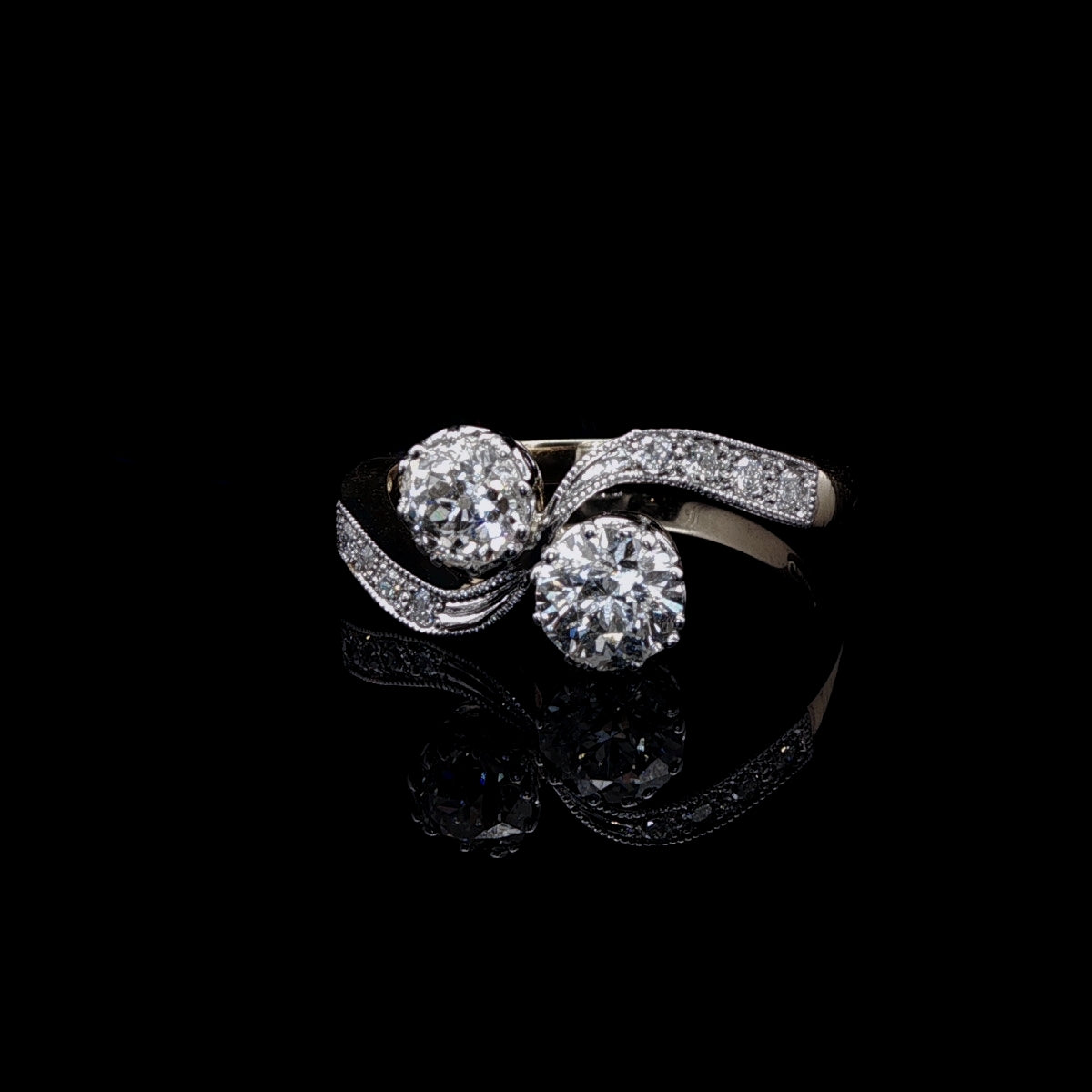 18ct Gold and Platinum Old Cut  Diamond Crossover Ring, 1.12ct