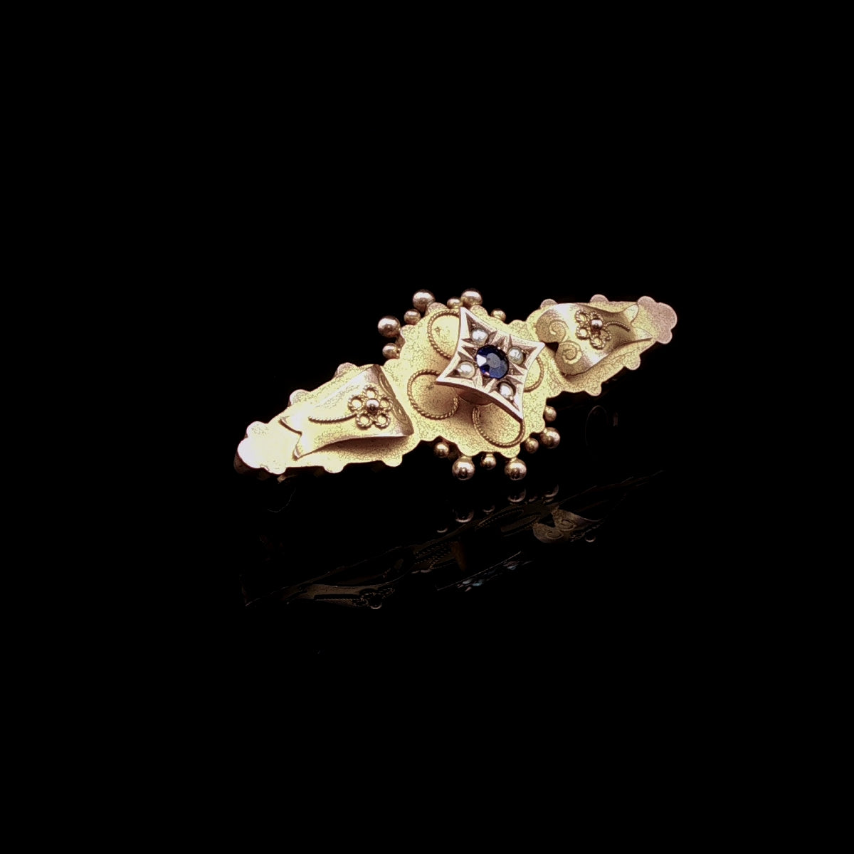 Antique 9ct Gold Sapphire and Pearl Mourning Brooch, Chester 1903
