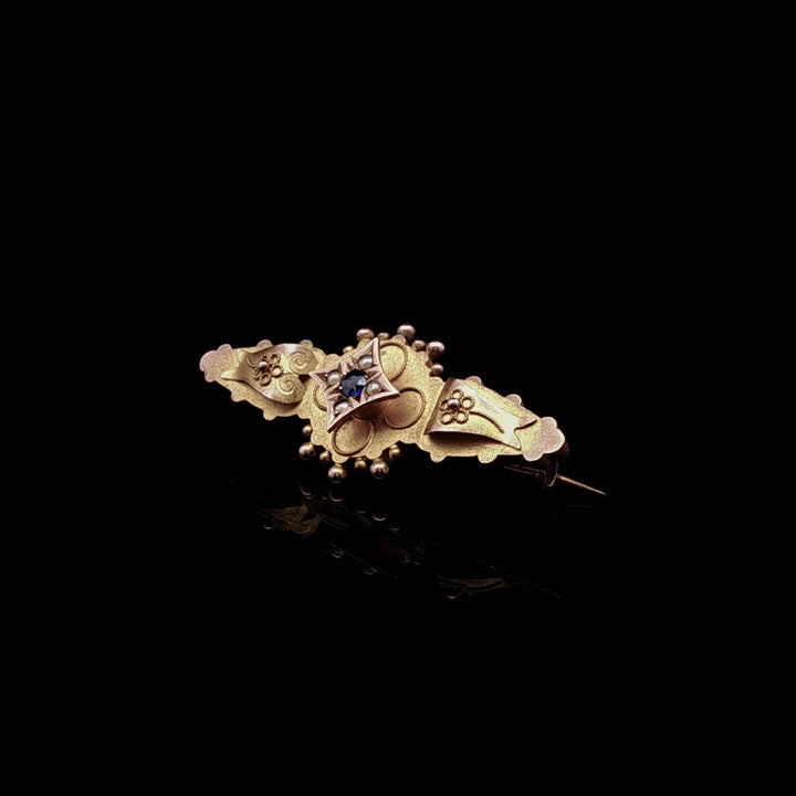 Antique 9ct Gold Sapphire and Pearl Mourning Brooch, Chester 1903