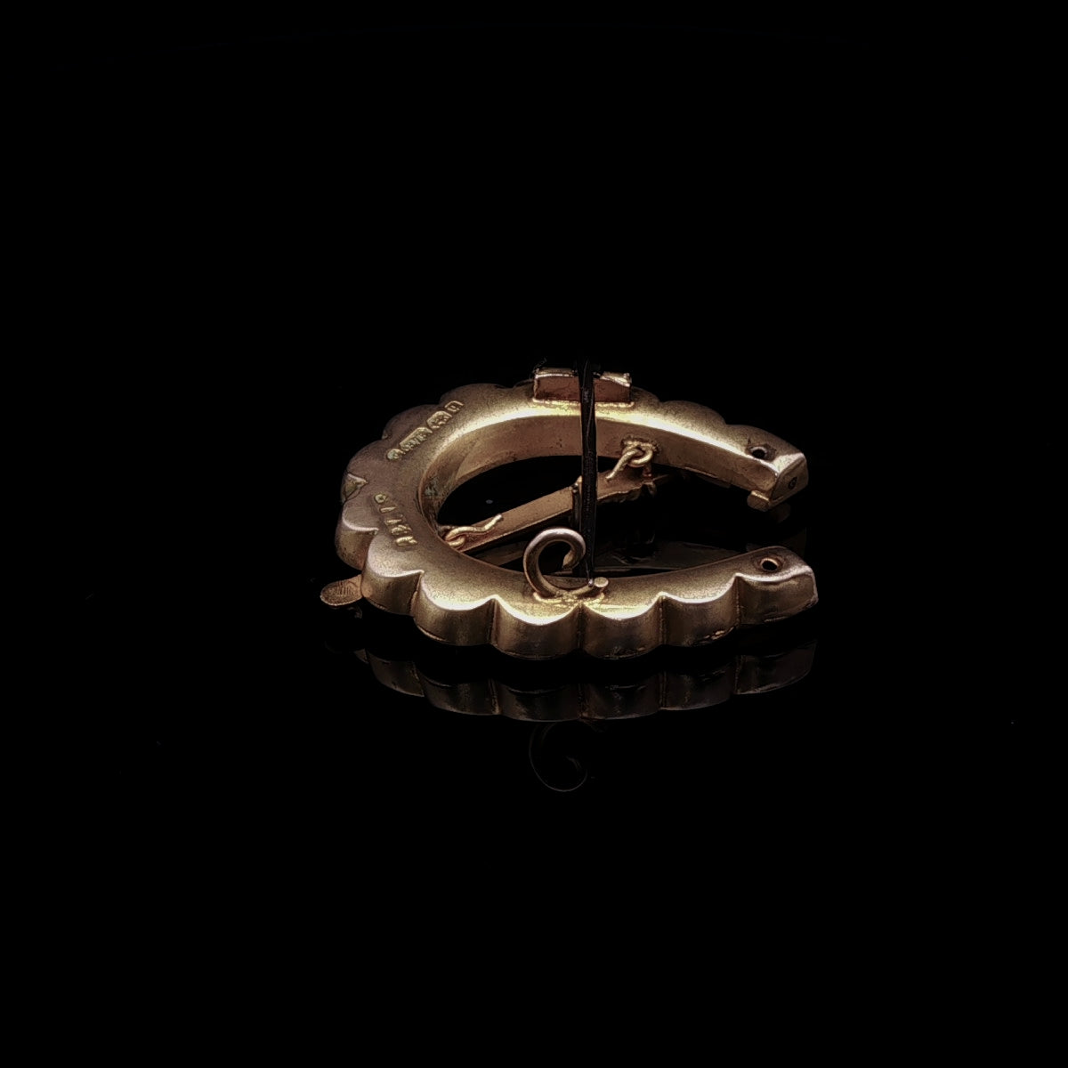 Victorian 9ct Yellow Gold Horseshoe & Riding Crop Brooch, Adie & Lovekin, Birmingham 1890