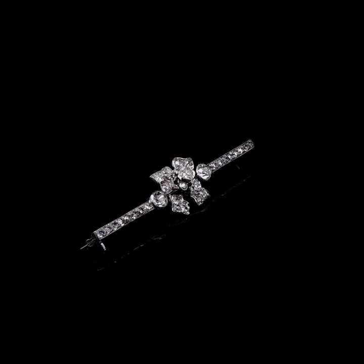 18ct Gold Old Cut Diamond Bar Brooch