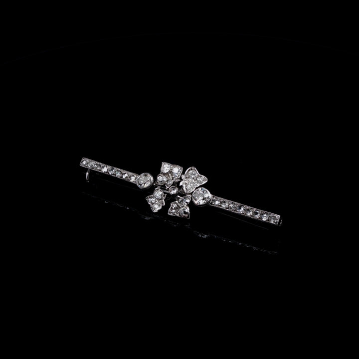 18ct Gold Old Cut Diamond Bar Brooch