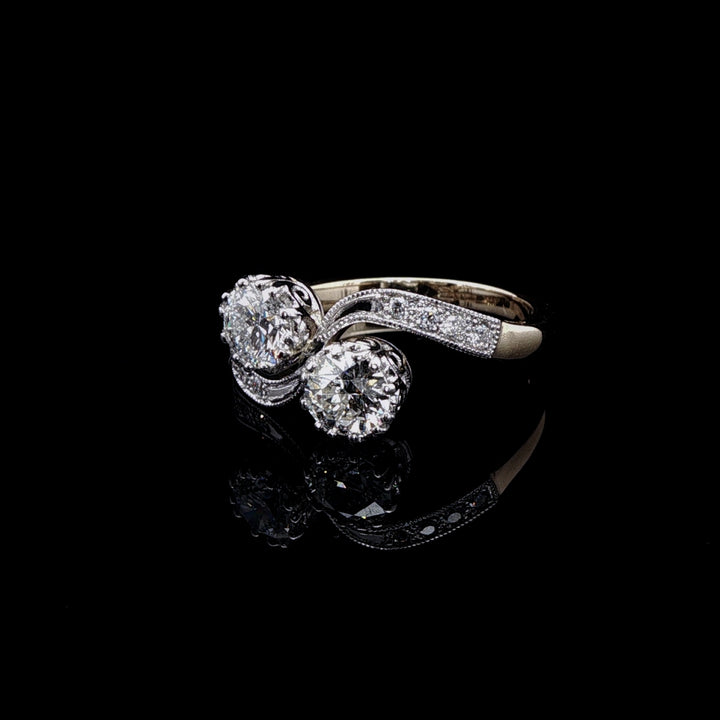Platinum and 18ct Yellow Gold Diamond Toi et Moi Crossover Ring, 1.06ct