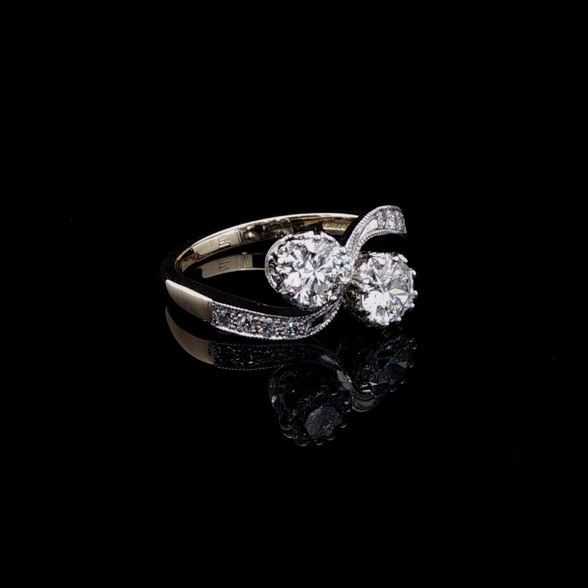 Platinum and 18ct Yellow Gold Diamond Toi et Moi Crossover Ring, 1.06ct