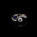 18ct Gold and Platinum 0.58ct Sapphire and 0.50ct Diamond Toi et Moi Crossover Ring