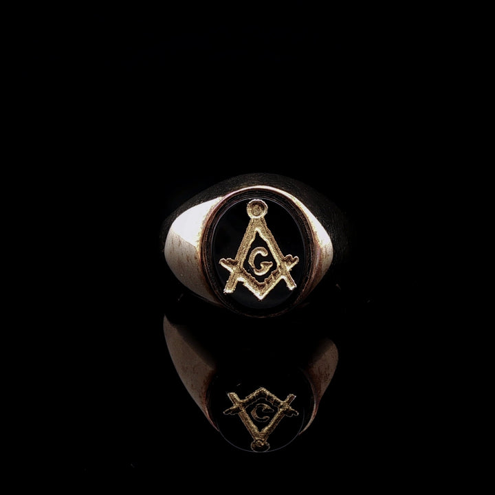 9ct Yellow Gold Black Onyx Masonic Signet Ring, Sheffield 2013