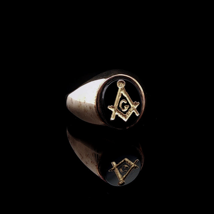 9ct Yellow Gold Black Onyx Masonic Signet Ring, Sheffield 2013