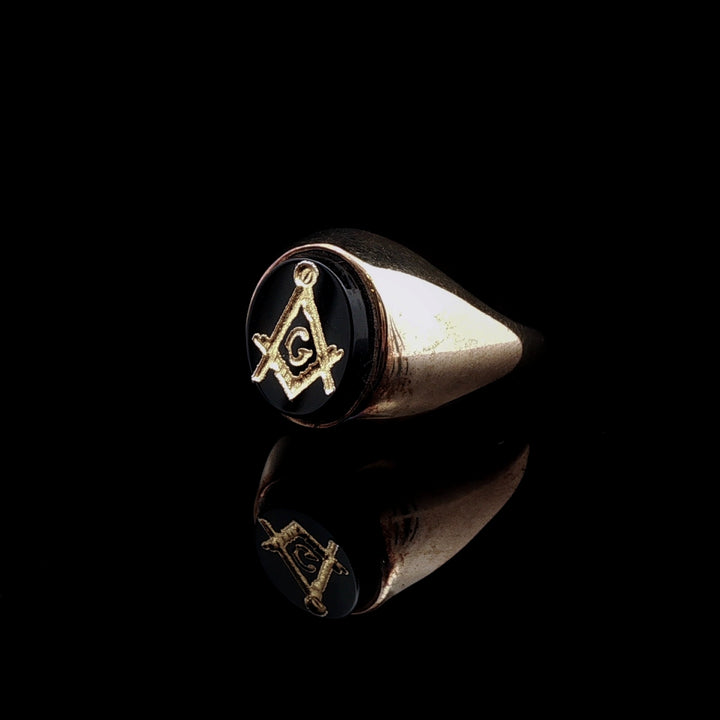 9ct Yellow Gold Black Onyx Masonic Signet Ring, Sheffield 2013