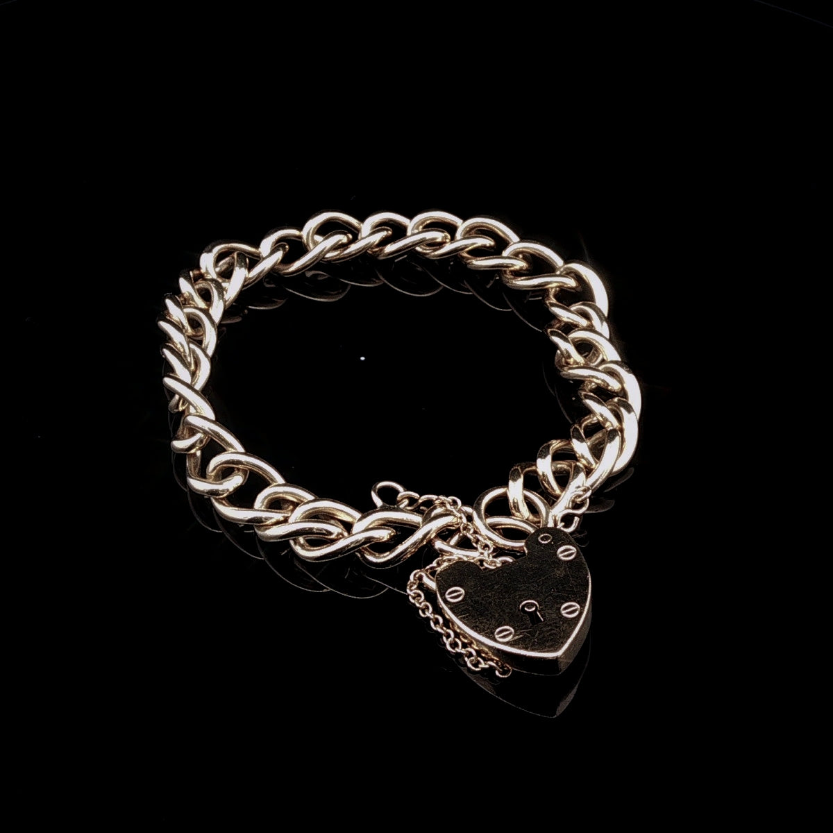 Vintage  9ct Yellow Gold Heart Padlock Charm Bracelet