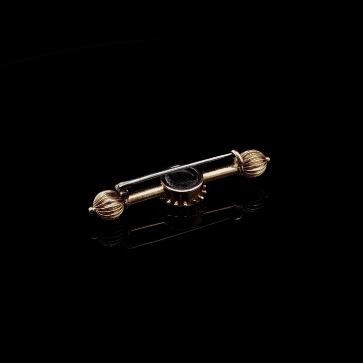 Antique Victorian 18ct Gold Keepsake Bar Brooch with Glazed Locket Compartment, circa 1870