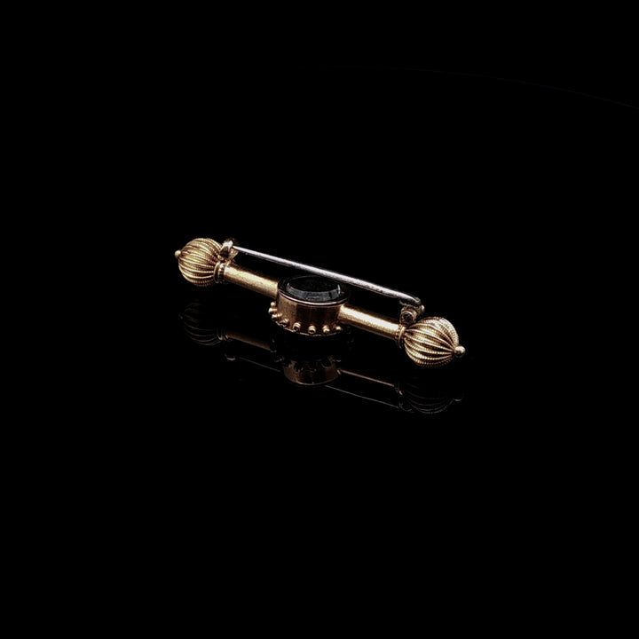 Antique Victorian 18ct Gold Keepsake Bar Brooch with Glazed Locket Compartment, circa 1870