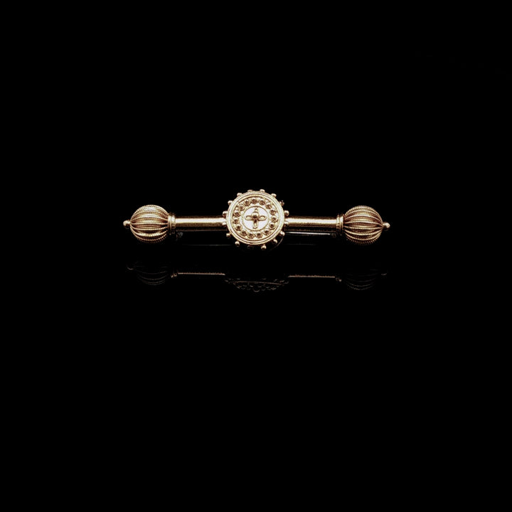 Antique Victorian 18ct Gold Keepsake Bar Brooch with Glazed Locket Compartment, circa 1870