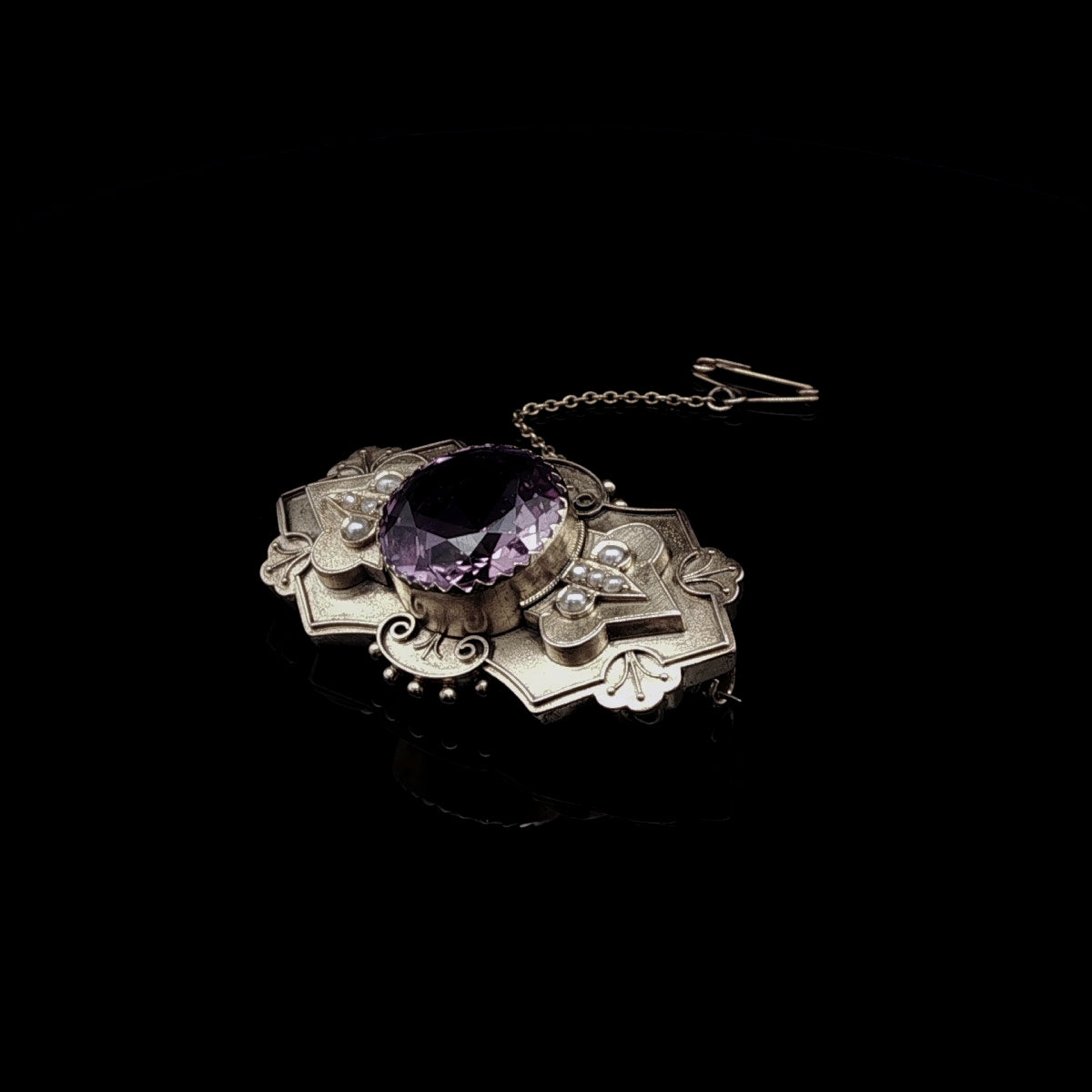 Victorian 9ct Yellow Gold Amethyst and Seed Pearl Brooch, Circa 1870