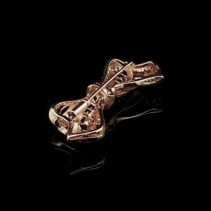 18ct Gold Diamond and Sapphire Bow Brooch/ Pendant, Circa 1990