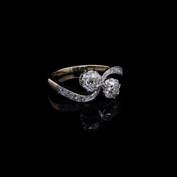 18ct Gold and Platinum Old Cut Diamond Toi et Moi Crossover Ring, 1.02ct