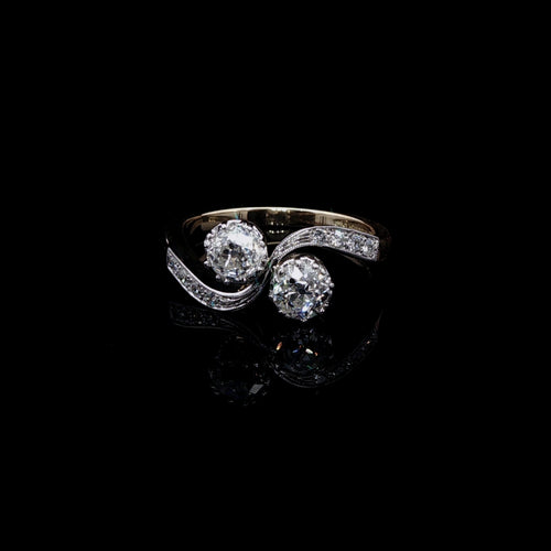 18ct Gold and Platinum Old Cut Diamond Toi et Moi Crossover Ring, 1.02ct