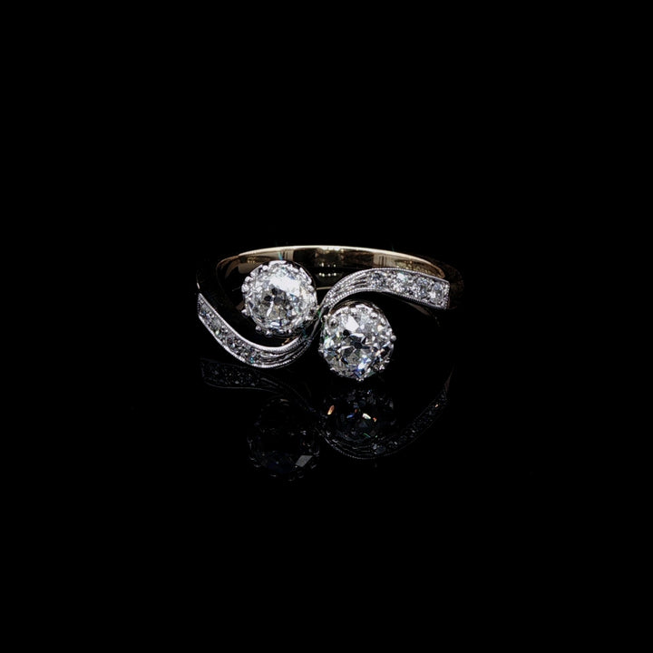 18ct Gold and Platinum Old Cut Diamond Toi et Moi Crossover Ring, 1.02ct