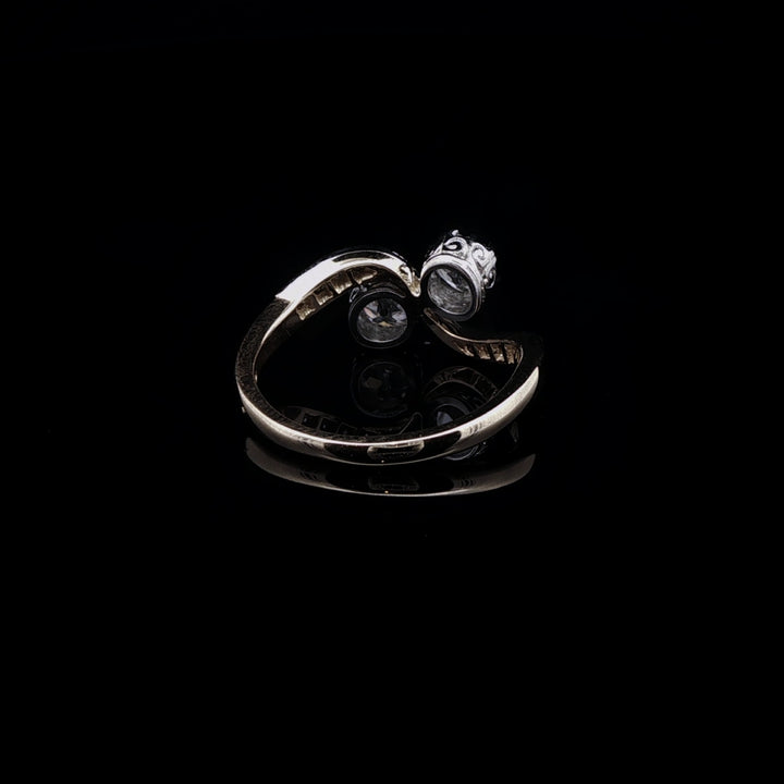 18ct Gold and Platinum Old Cut Diamond Toi et Moi Crossover Ring, 1.02ct