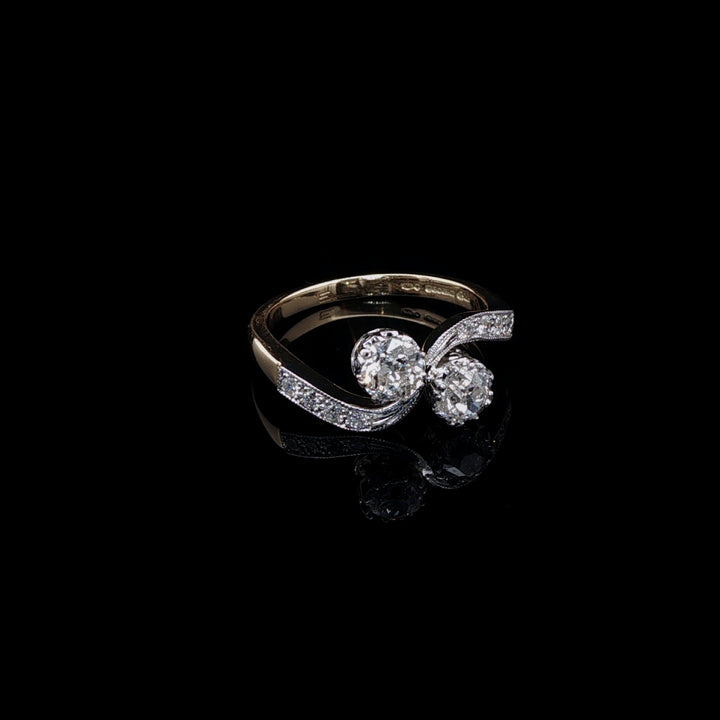 18ct Yellow Gold and Platinum Old Cut Diamond Toi et Moi Crossover Ring, 0.84ct