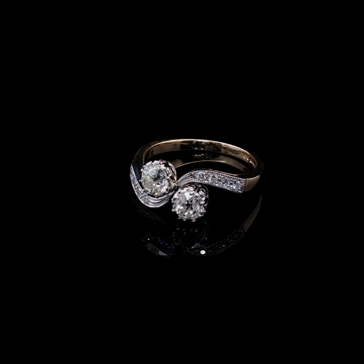18ct Yellow Gold and Platinum Old Cut Diamond Toi et Moi Crossover Ring, 0.84ct