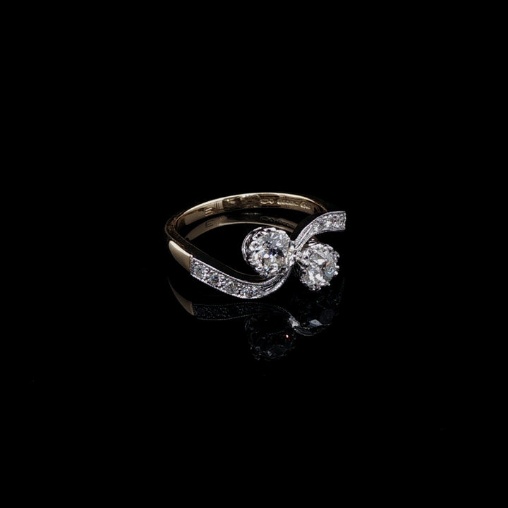18ct Yellow Gold and Platinum Old Cut Diamond Toi et Moi Crossover Ring, 0.84ct
