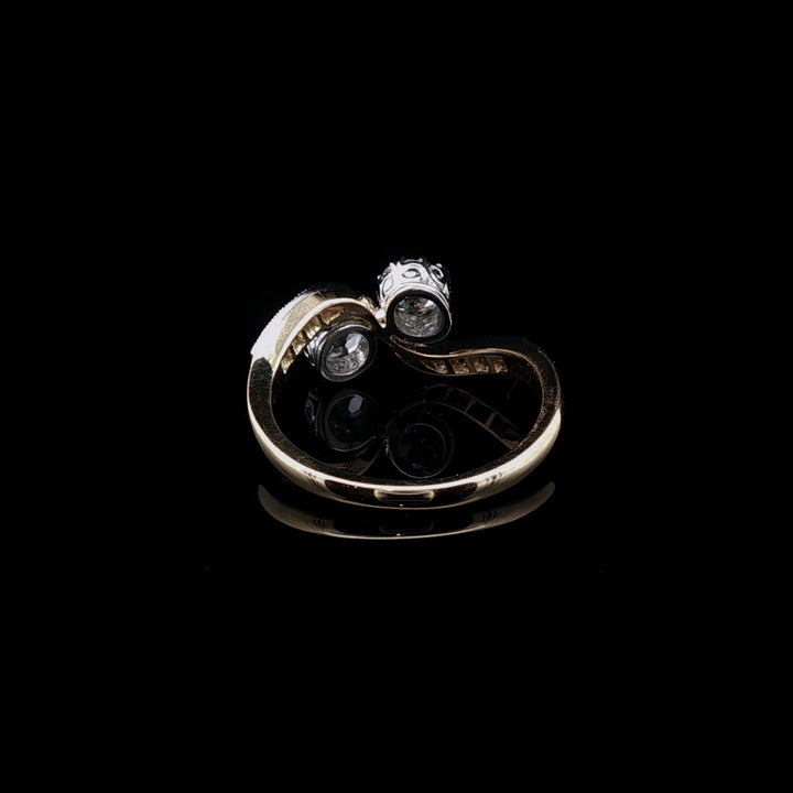 18ct Yellow Gold and Platinum Old Cut Diamond Toi et Moi Crossover Ring, 0.84ct