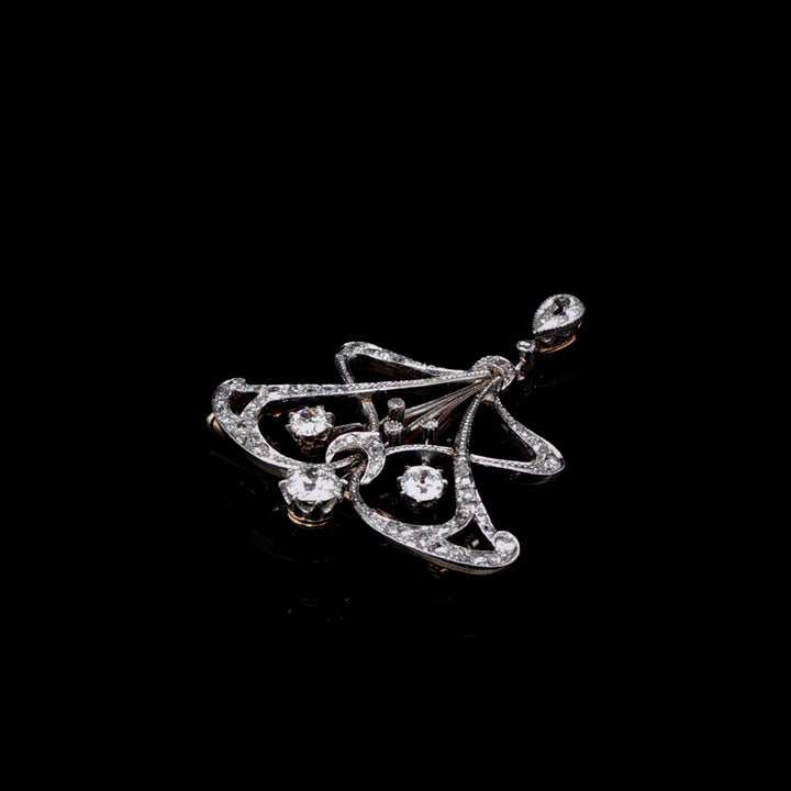 Antique Victorian Platinum and 18ct Gold 1.00ct Diamond Brooch, Circa 1890