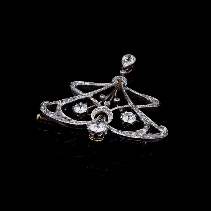 Antique Victorian Platinum and 18ct Gold 1.00ct Diamond Brooch, Circa 1890
