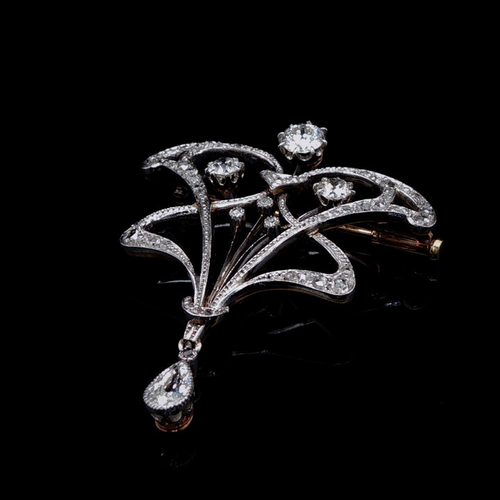 Antique Victorian Platinum and 18ct Gold 1.00ct Diamond Brooch, Circa 1890
