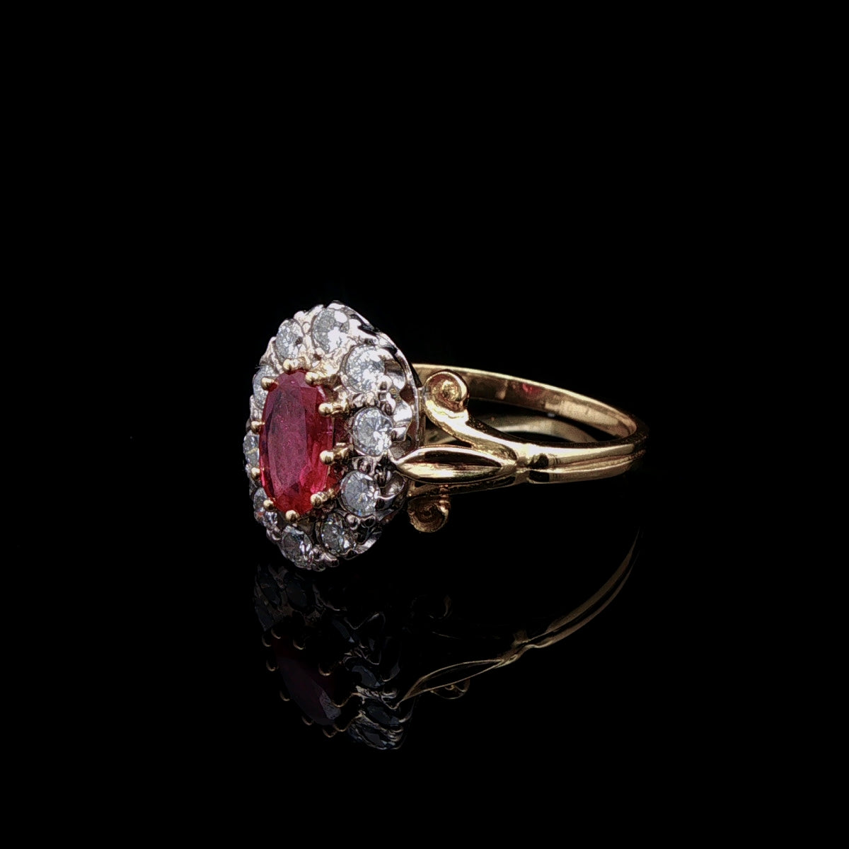 Vintage 18ct Gold 0.50ct Ruby and  Old Cut 0.50ct Diamond Cluster Ring